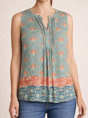 Daniel Rainn Marielle Teal Floral Sleeveless Tie Front Boho Tank Top Women XS